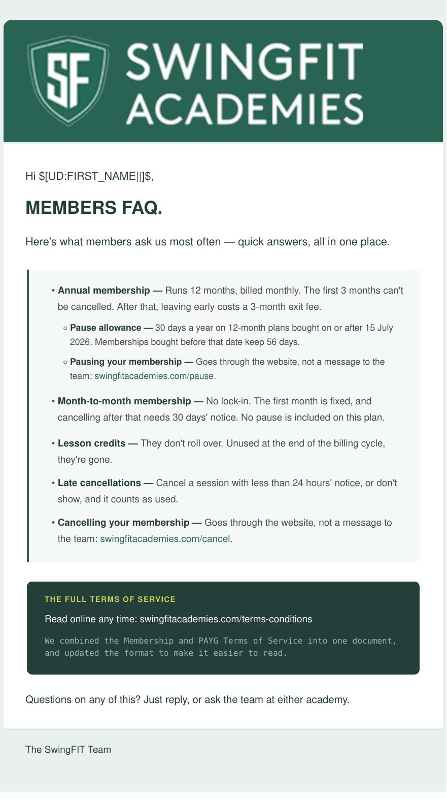 Membership Basics email preview